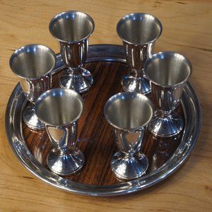 Vintage WEBB Pewter 3" miniature wine goblet set